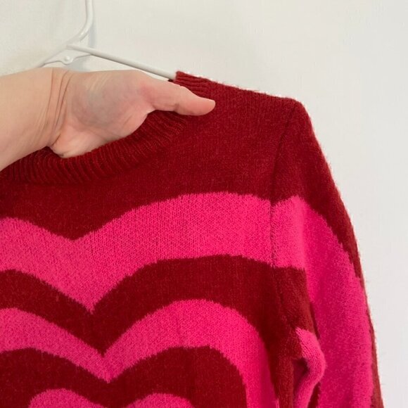 SHEIN Allurite Heart Pattern Round Neck Sweater Dress Pink Red Fitted Bodycon - Picture 8 of 14